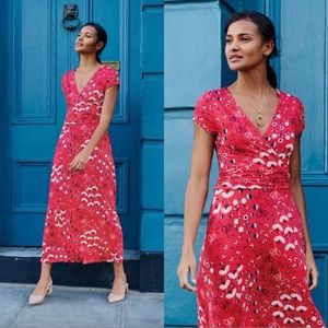 Boden Lily Jersey Faux Wrap Pop Peony Meadow Dress w pockets Size 8